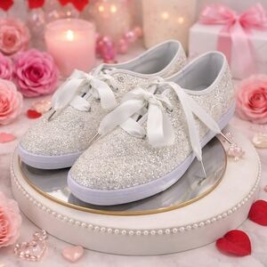 Kate Spade New York Keds‎ size 8 White Silver Glitter Sneakers Shoes